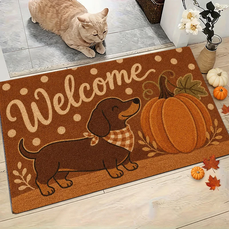 Paw Print Pumpkin Fall Door Mat Black White Stripe Orange Maple Leaf Print Non Slip Floor Mat For Autumn Theme Entryway Decor