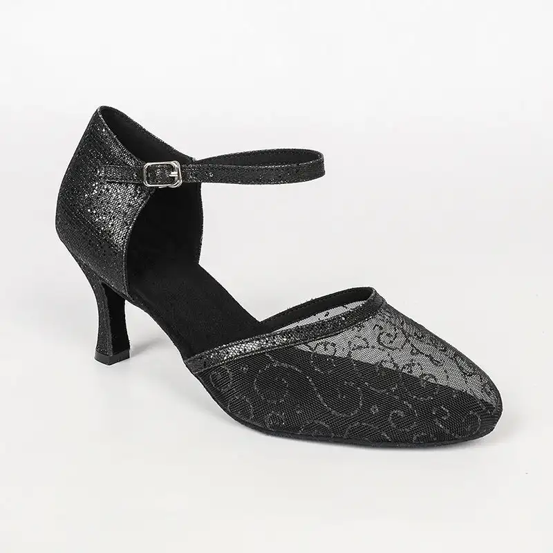 Evk Women Closed Toe Ballroom Dance Shoes Black Lace Mesh Modern Latin Waltz Tango Social Dancing Heels Sneaker Footwear Sandals