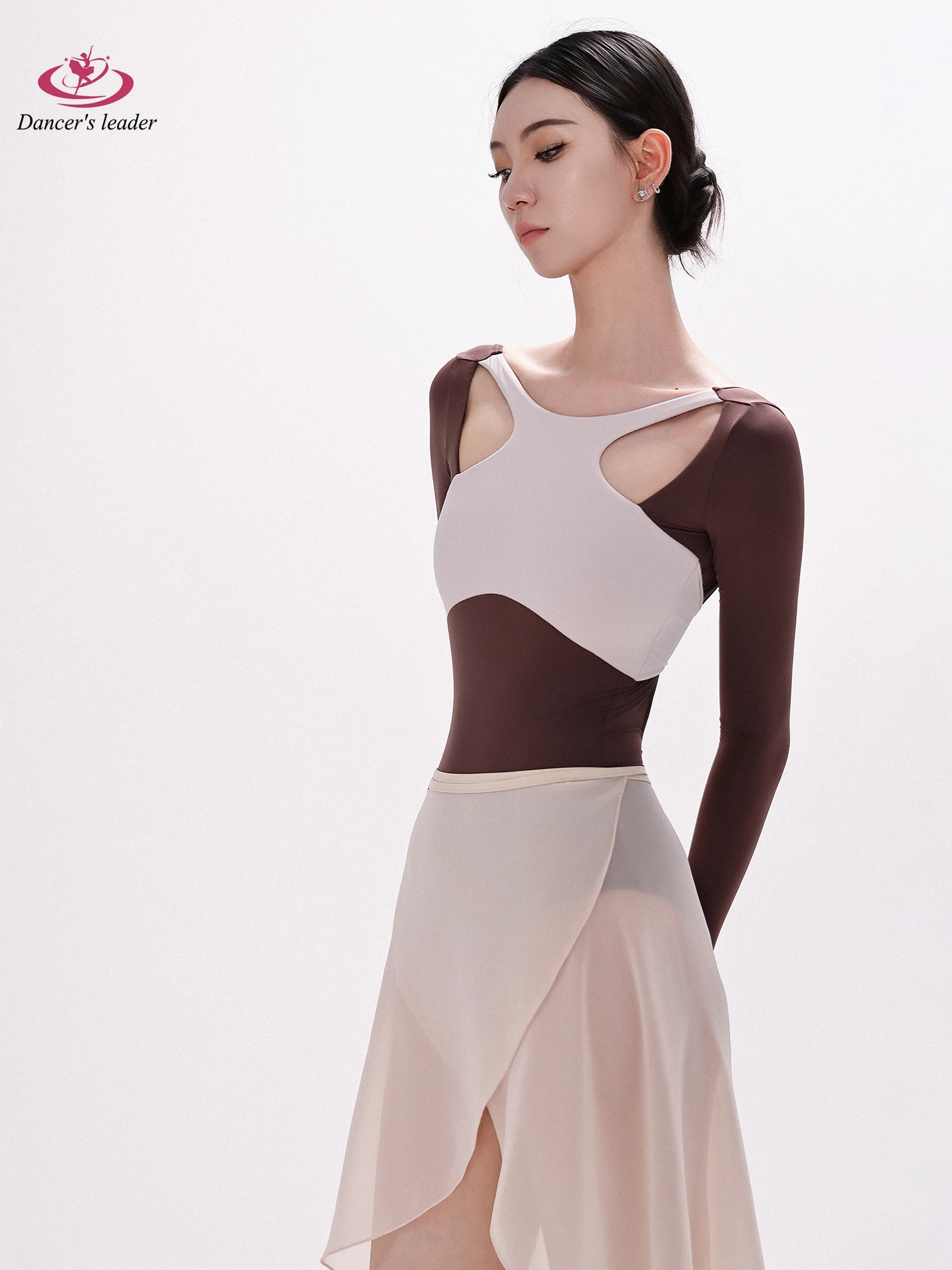 ballet-leotard-for-women-practice-dress-color-blocked-large-u-back-long-sleeve-gymnastics-performance-adult-air-yoga-body-dress