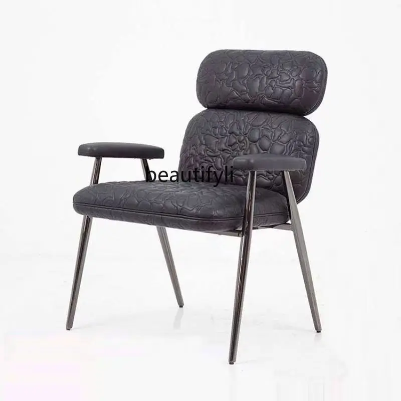 Italian Light Luxury Home Dining Chair Modern Minimalist Pebble Texture Backrest Hotel Coffee Shop Villa Negotiation Chair