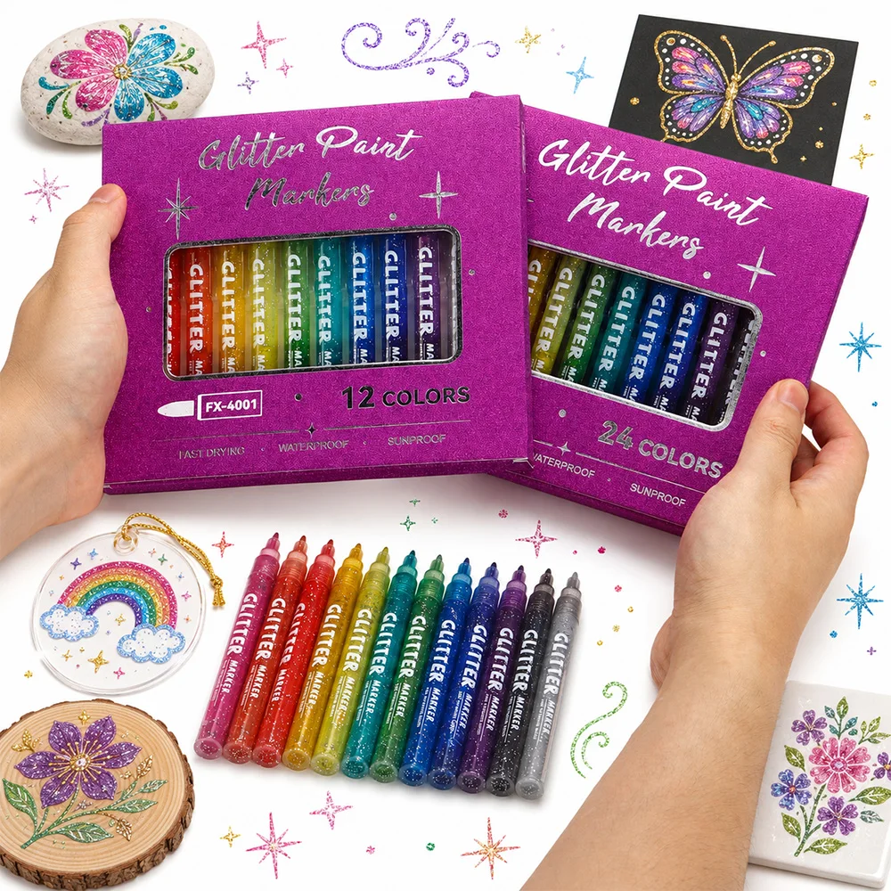 

12/24 Colors Glitter Markers Waterproof Quick-Drying Journal Painting Decoration DIY Craft Cards Shine Brush Pens Art Supplies