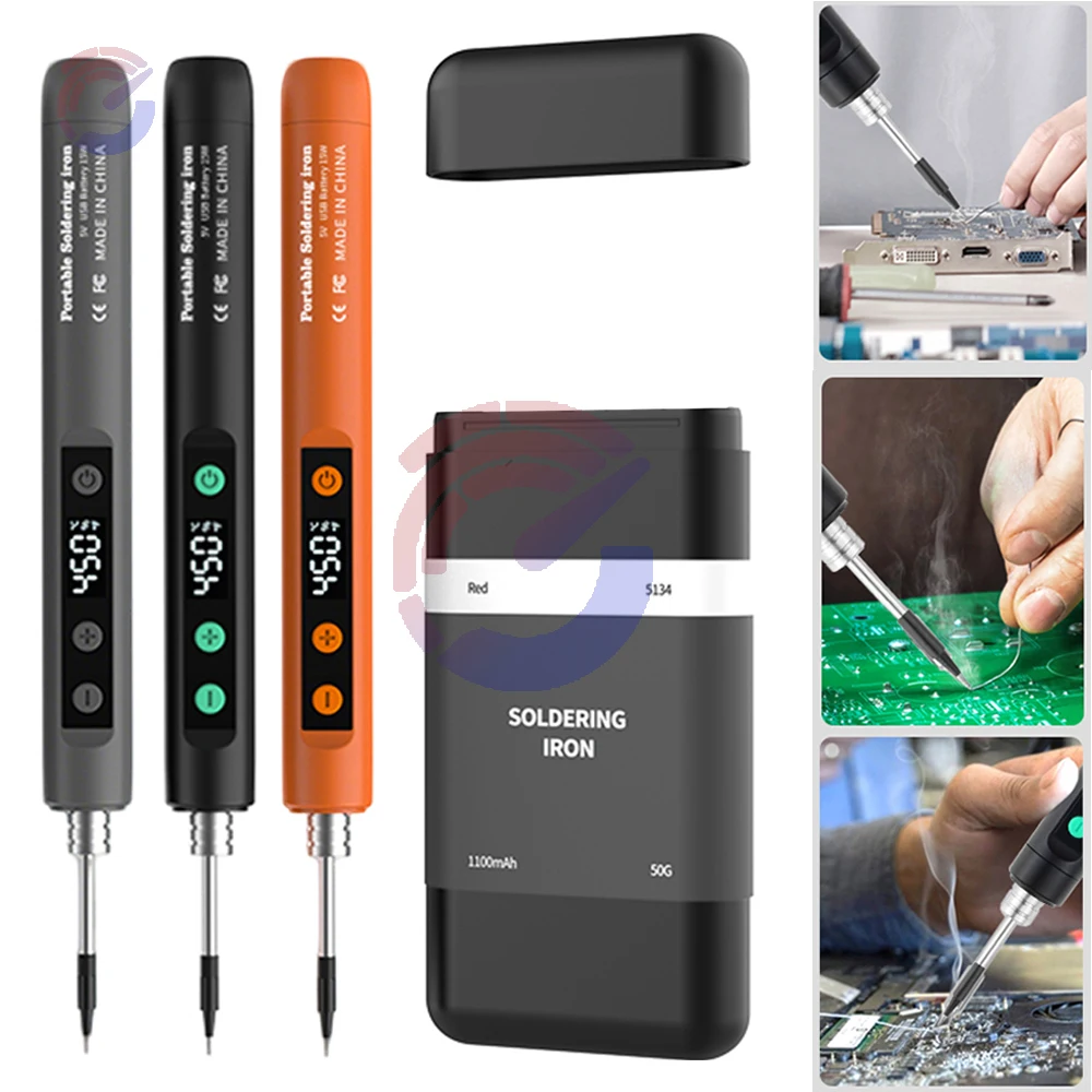 

USB-C Smart Soldering Iron with Temperature Control 180-450 Celsius Portable Cordless Mini Welding Pen for Electronics Repair