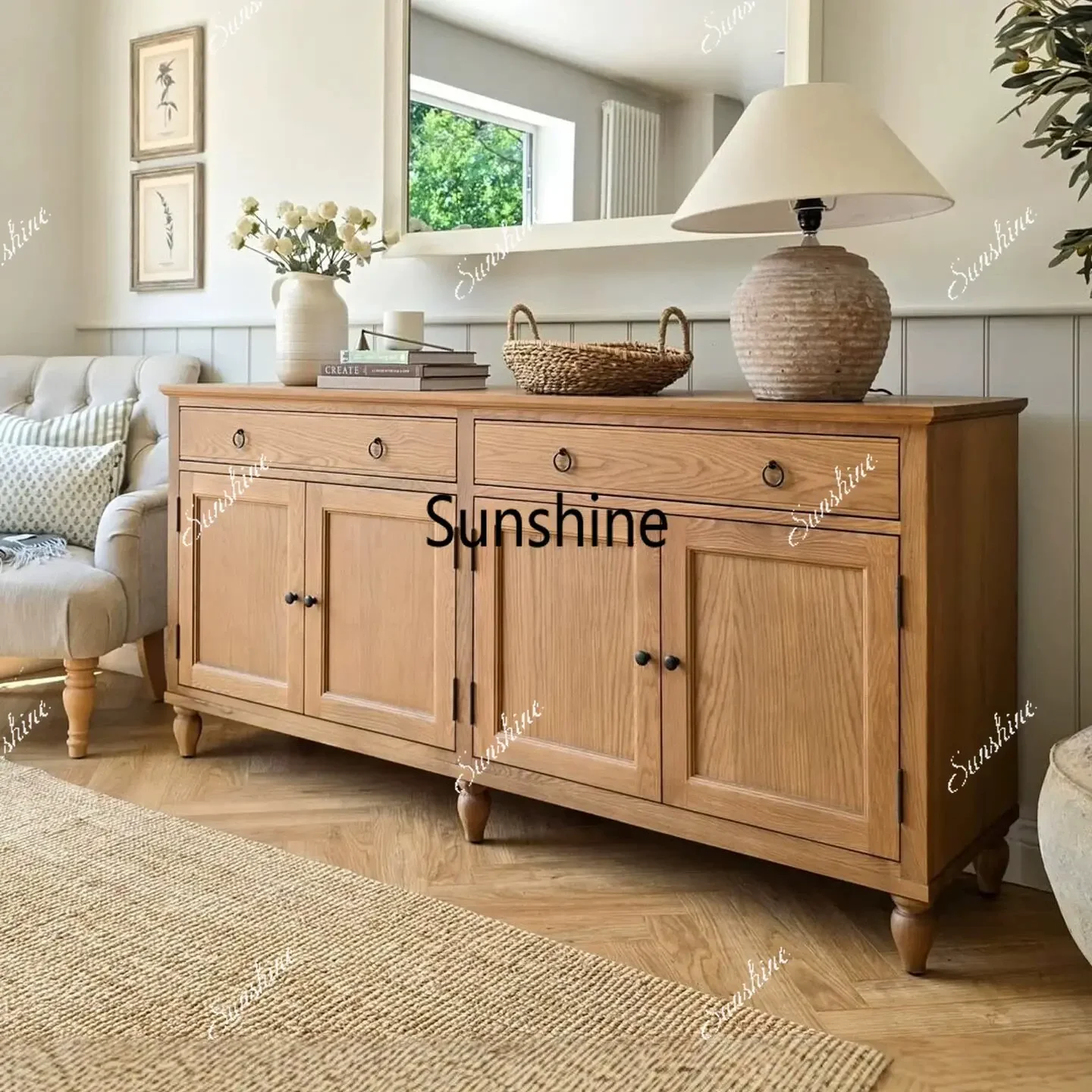 

YAmerican rural solid wood dining side storage cabinet entrance simple and modern