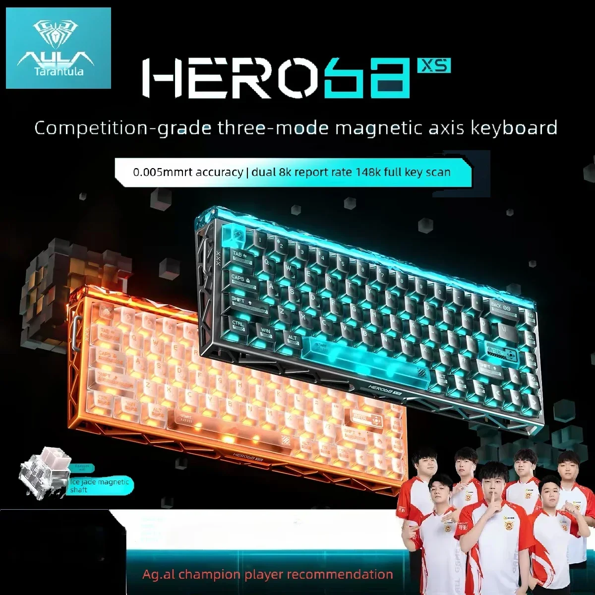 Aula Hero 68 XS Magnetic Switch Keyboard Wireless Tri-mode RT0.005MM 8Khz 0.125ms Rapid Trigger Gaming Keyboard for CSGO/FPS