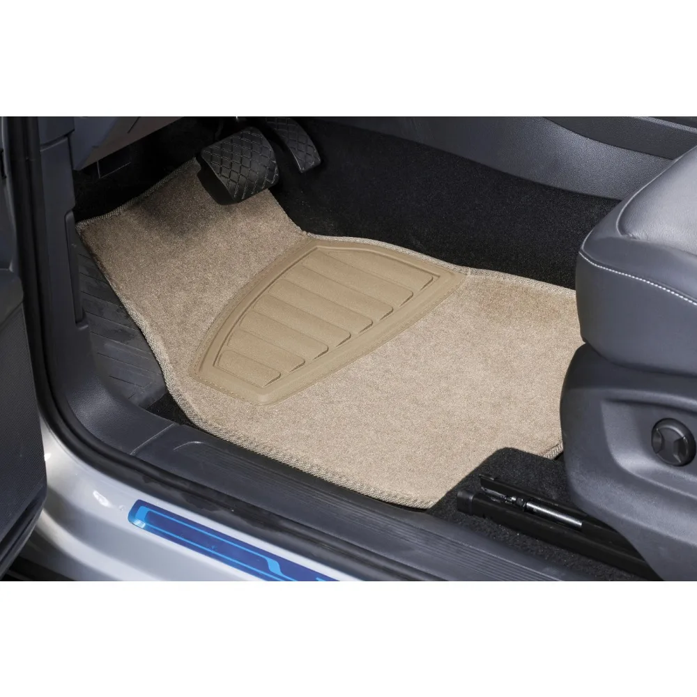 

4PC Carpet Car Floor Mat Tufted Polyester Tan - Universal Fit, Easy To Install