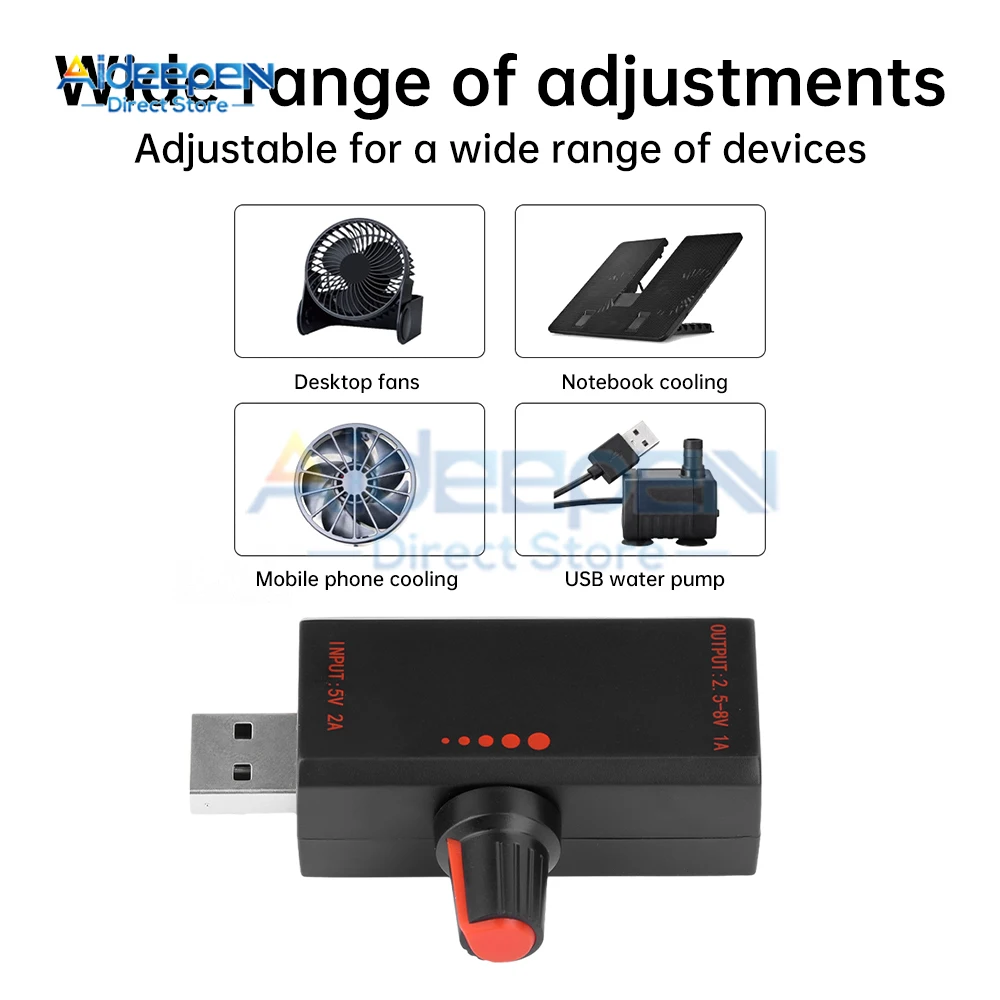 DC5V พัดลม USB ตัวควบคุมความเร็วลมตัวควบคุมปริมาณอากาศโมดูลสวิตช์ลดเสียงรบกวนแบบมัลติฟังก์ชั่น