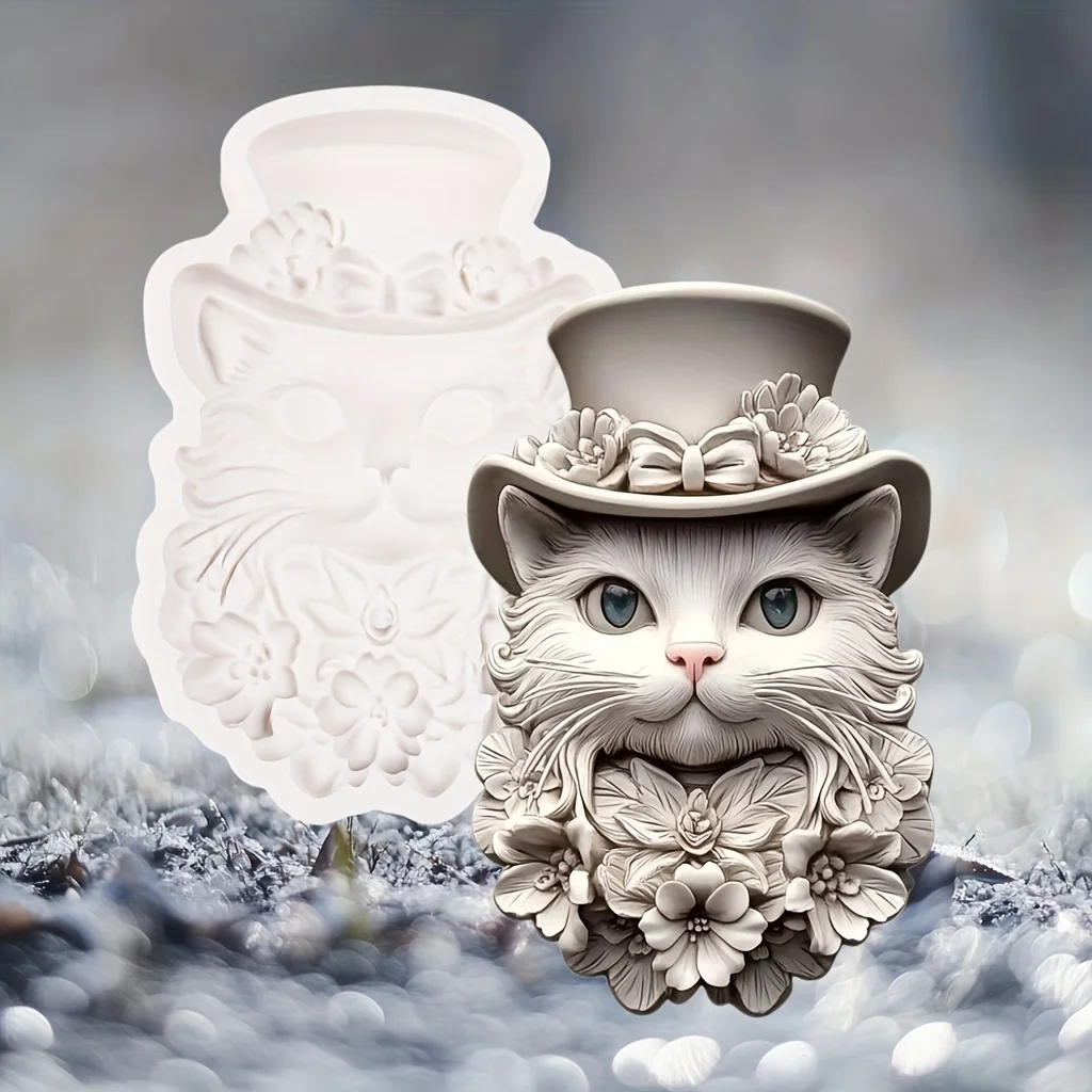 Moule en silicone Chapeau de chat animalier et fleur pour Fondant, Chocolat, Décoration de gâteaux, Résine, Argile, Bougie, Savon, Plâtre, Artisanat DIY