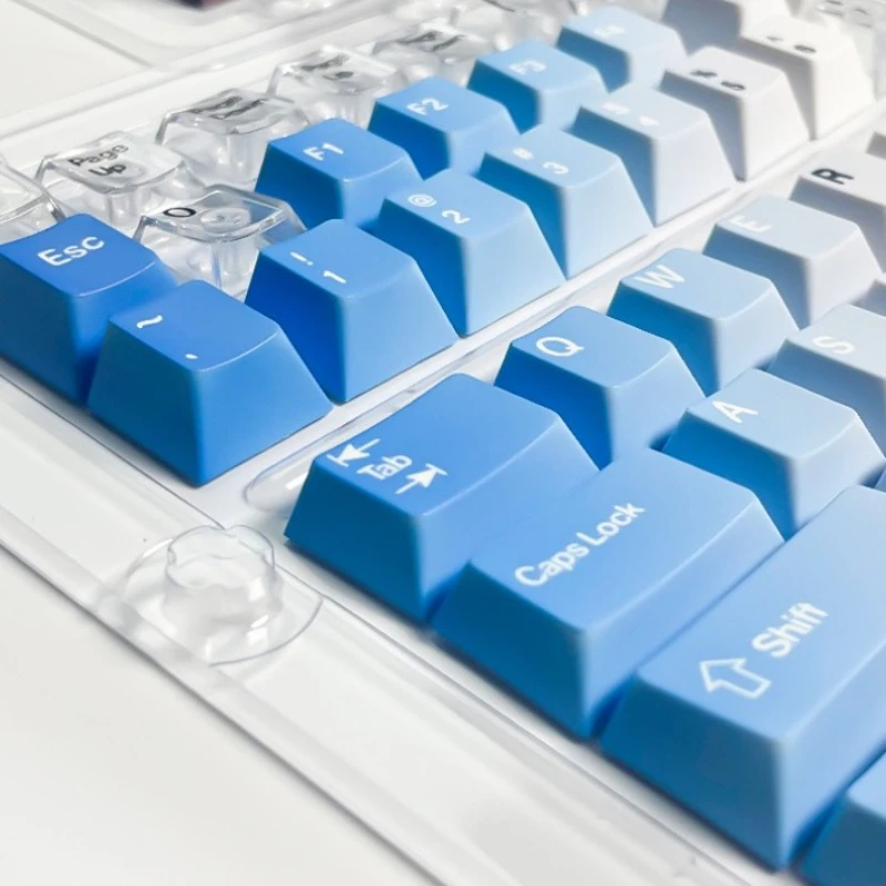 7-Color Gradient Transparent Keycaps PBT PC Hybrid Cherry Profile 164 Keys for 60% 75% Mechanical Keyboard Full Keyset