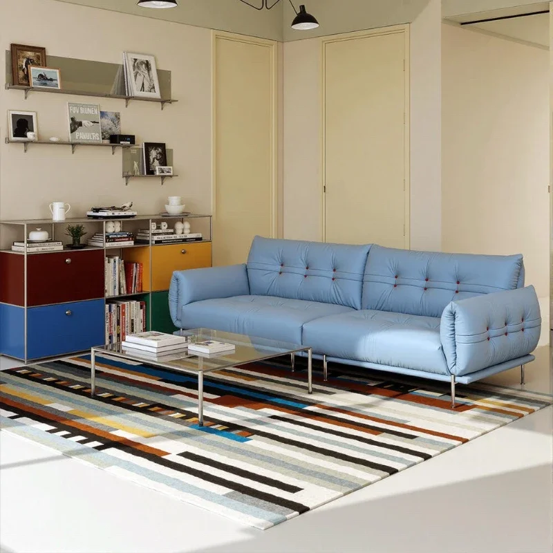 Bauhaus retro misty rain blue anti-cat claw leather, three-person sofa