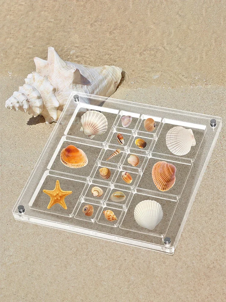 Acrylic Grids Seashell Display Box Transparent Mini Storage Boxes For Home Small Craft Collection Case Decorative Accessories