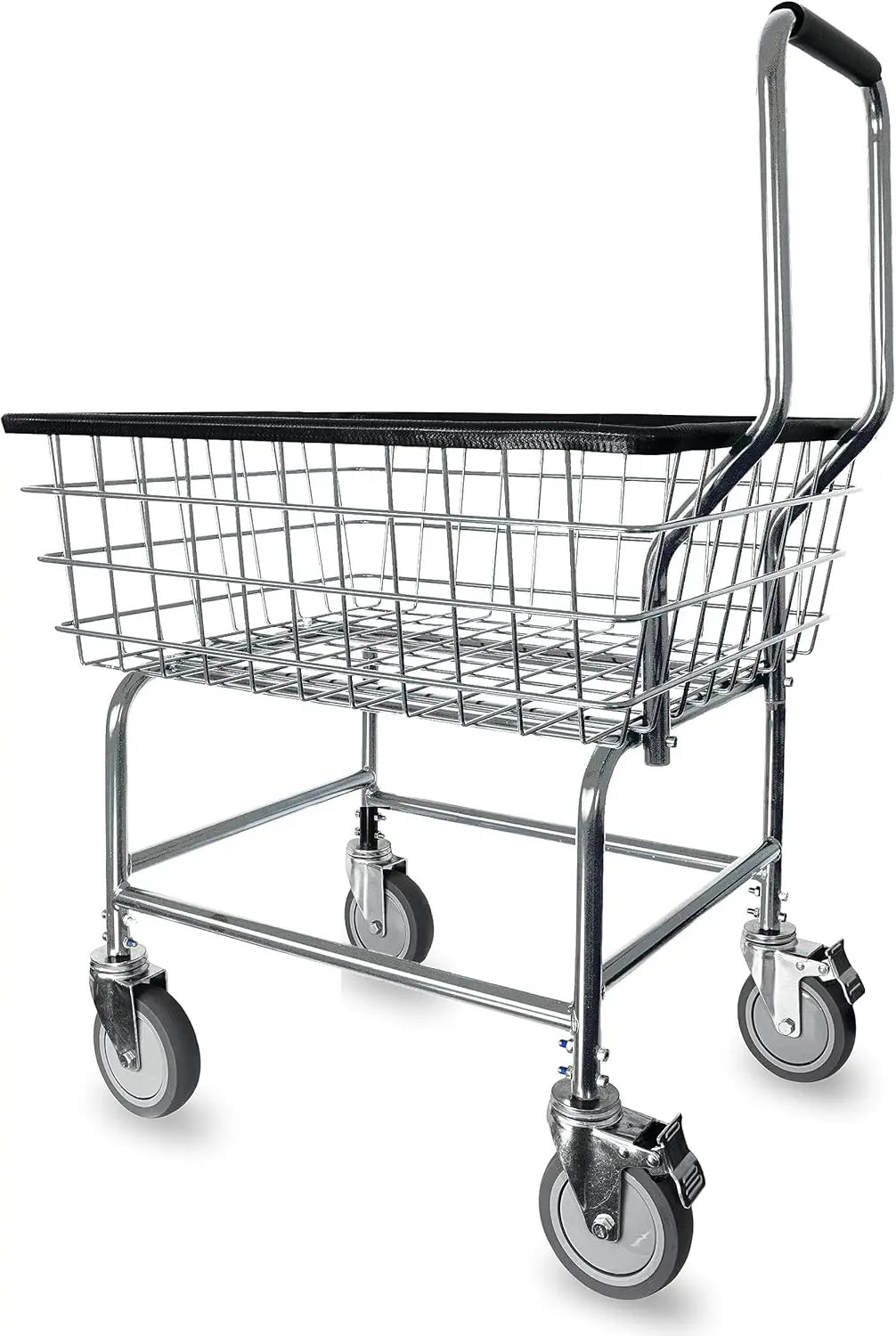 Work Horse Commercial Laundry Cart with Removable Handle in Black or Silver