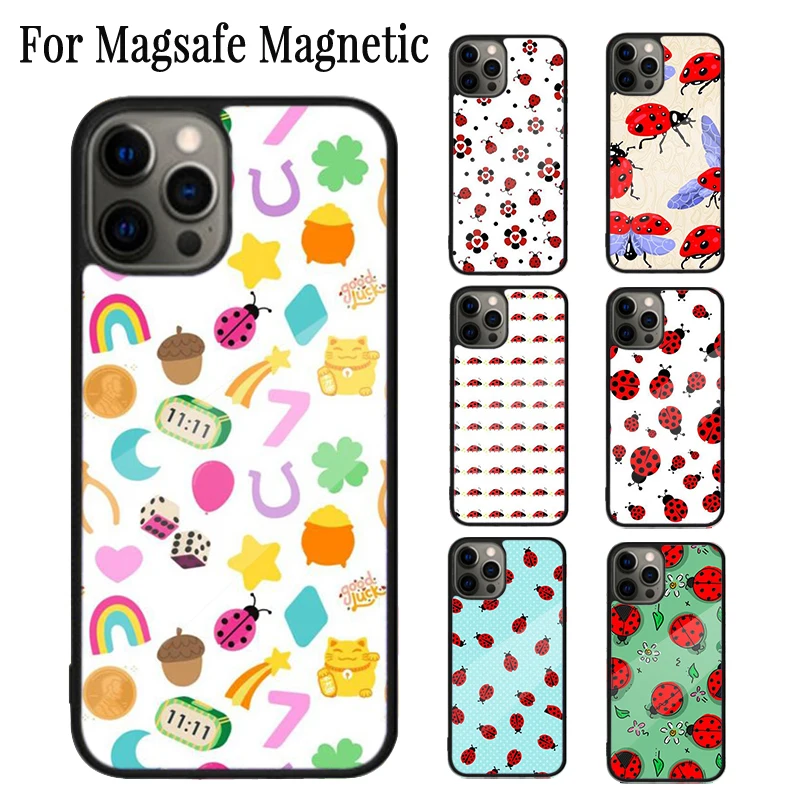 Seven-Star Ladybug Magnetic Phone Case Coque For iPhone 16 15 14 Plus 13 12 Mini 11 Pro Max Magsafe Wireless Charging Cover