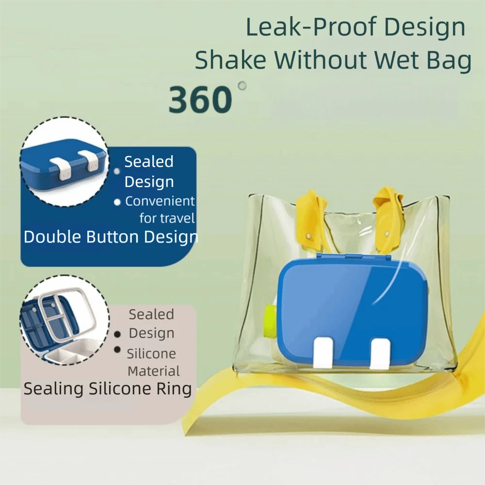 

Easy-Clean Sealed Portable Lunch Box 3 Grids 800ML Divides Food Container with Handle Square Food Storage Crisper Travel
