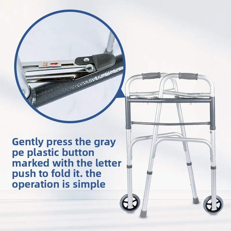  مشاية كبار، أداة مساعدة على التنقل من الألومنيوم قابلة للطي، حامل دعم مضاد للانزلاق مع عجلات، مشاية لإعادة تأهيل ما بعد السكتة الدماغية #5