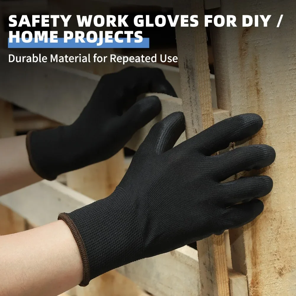 PU Coated Palm Finger Gloves White Dipped Rubber 13 Needle Non Slip Labor Safety Work Gloves