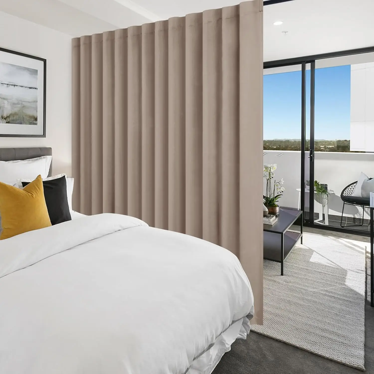 

Термоизолирующие светонепроницаемые шторы для зонирования помещения, 100x96 дюймов, цвет кэмел