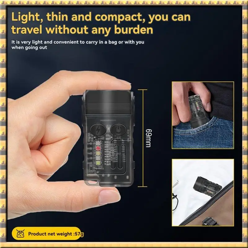 

AA79 New V20 Keychain EDC LED Flashlight Rechargeable Magnetic Buzzer Work Light Type-C Magnetic Base Camping Lantern