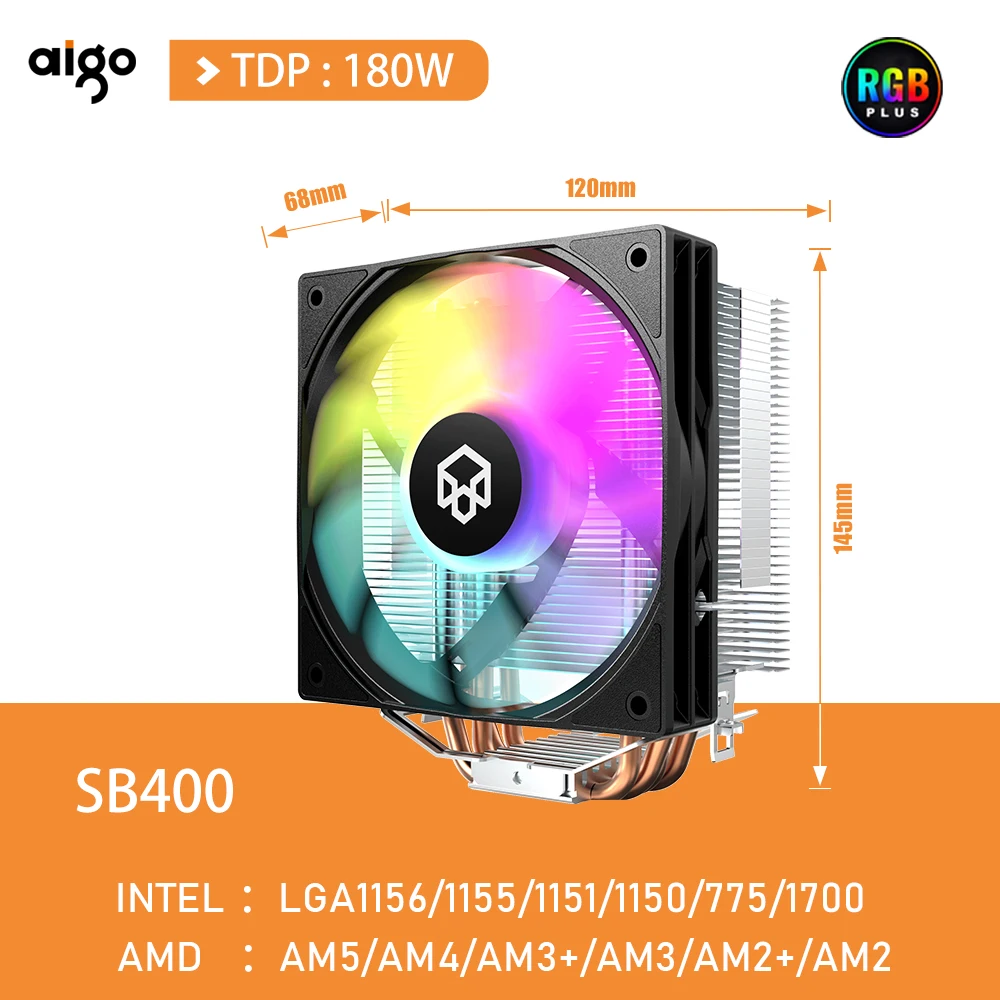 

Aigo Air CPU Cooler 120MM Cooling Fan RGB 4 Heat Pipes Radiator For Intel LGA 115X 1700 1200 AMD AM3 AM4 AM5 Cooler Processador