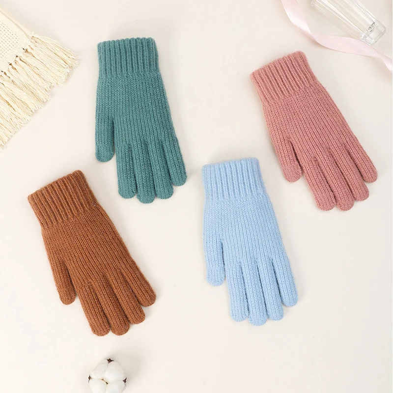 Guantes de dedos completos de punto unisex, mitones de lana gruesa, cálidos, pantalla táctil, esquí, mujer, dama, otoño, invierno