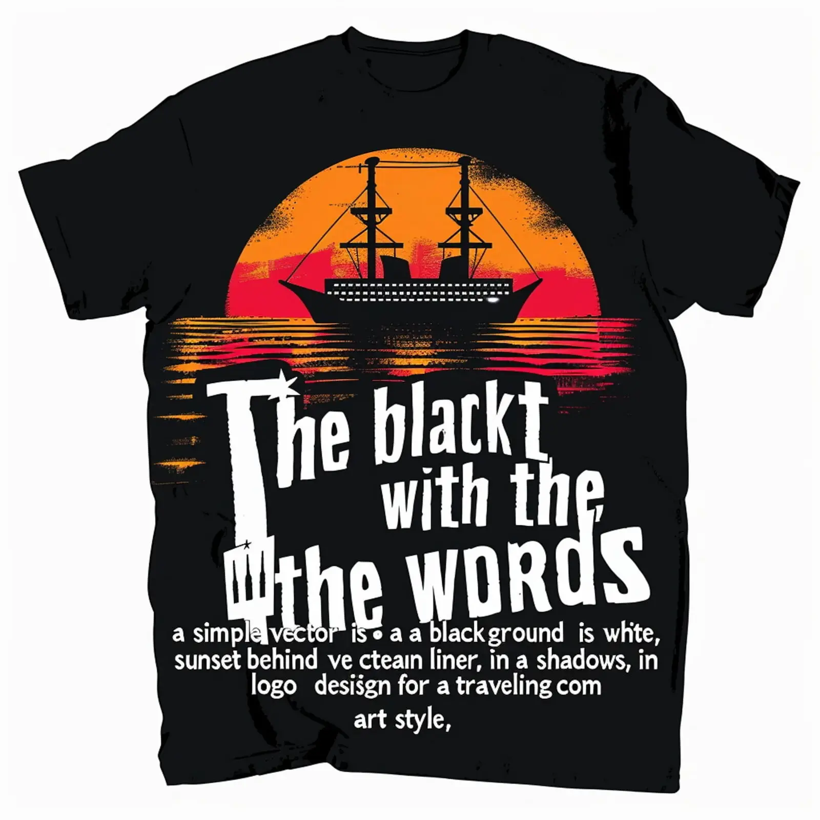 

Sunset Cruise Ship Graphic Tee Fun for Travel Lovers Men's & Women's Black Tee