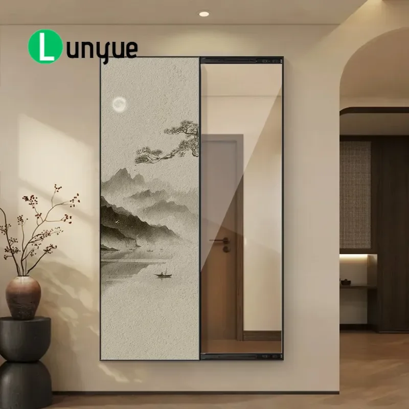 New Chinese Style Ink Landscape Hidden Push Pull Full Body Mirror Decorative Painting Wall Hanging Dressing Mirror Space
