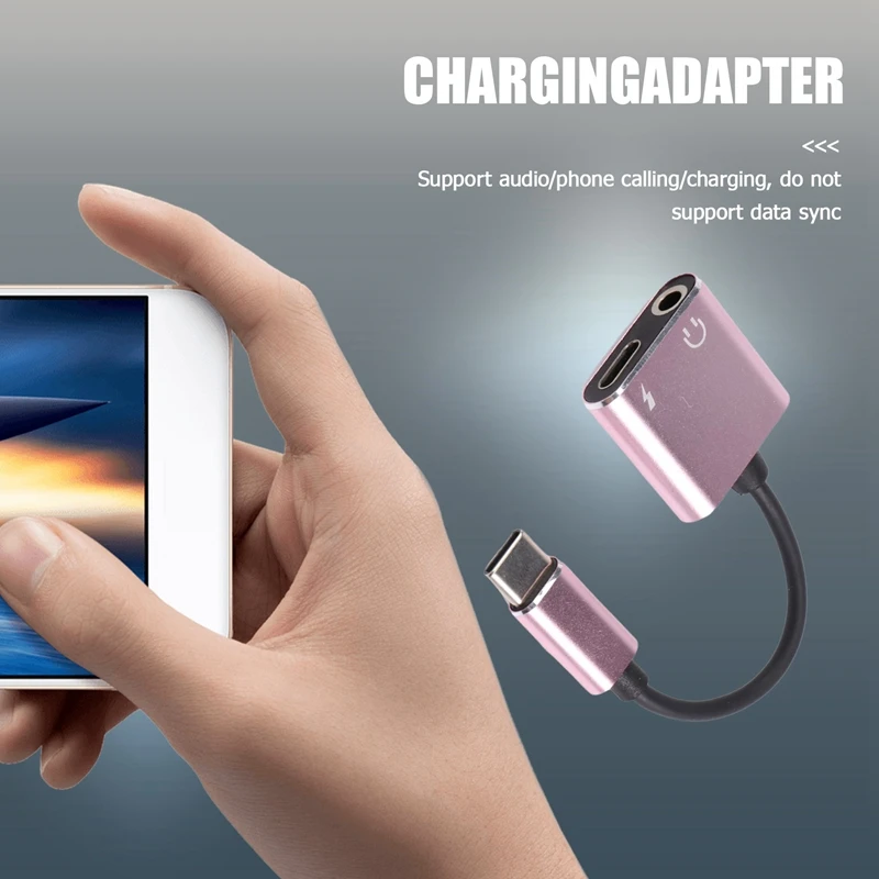 2 In1 Type-C To 3.5Mm Headphone Jack Adaptor/Connector Charger, Earphone Aux Audio & Charge Adaptor