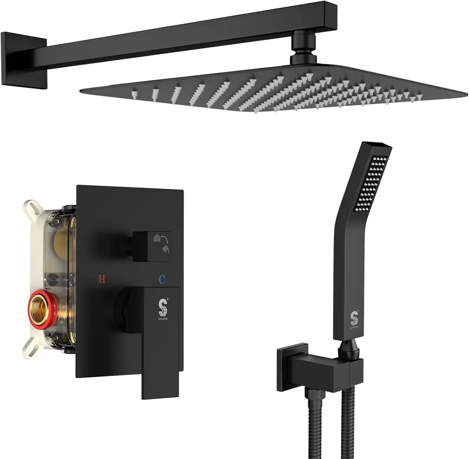 

12 Inches Matte Black Shower System 12 Inch Brass Bathroom Luxury Rain Mixer Shower Combo Set Wall Mounted Rainfall Shower Head