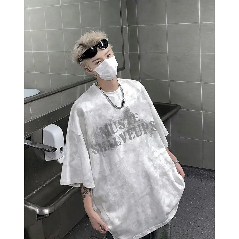 Oversized T-shirts for Women and Men Tie Dye Vintage Summer T Shirt Trend Ins Loose Versatile Half Sleeved Tops Letters Printed