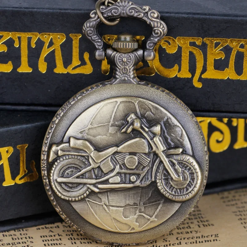 

Retro Motorcycle Pattern Quartz Pocket Watch Motorbike MOTO Design Pendant Fob Watch Chain Gifts for Men