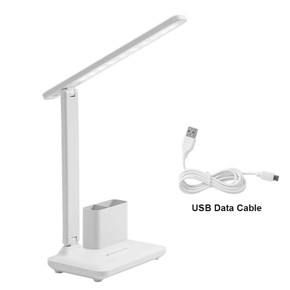 Lámpara de escritorio plegable para dormitorio, lámpara LED de noche, contenedor de bolígrafo extraíble, lámparas de lectura de estudio, luces de mesa brillantes, luz de escritura