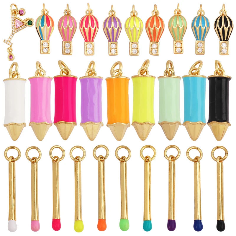 Minimalism Trendy Rainbow Matchstick Crayon Balloon Shape Charm Pendant,Colourful Jewelry Necklace Making Wholesale Supplies L07