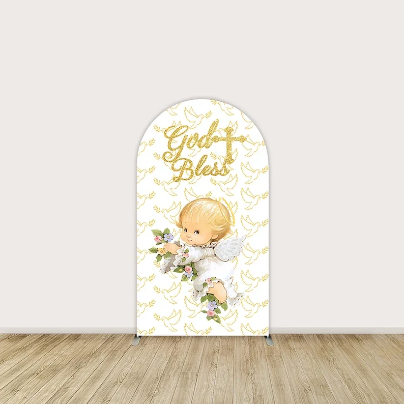 Mehofond Gold God Bless Arch Backdrop Chiara Wall My First Holy Communion Arched Baby Shower Portrait Baptism 2-sided Background