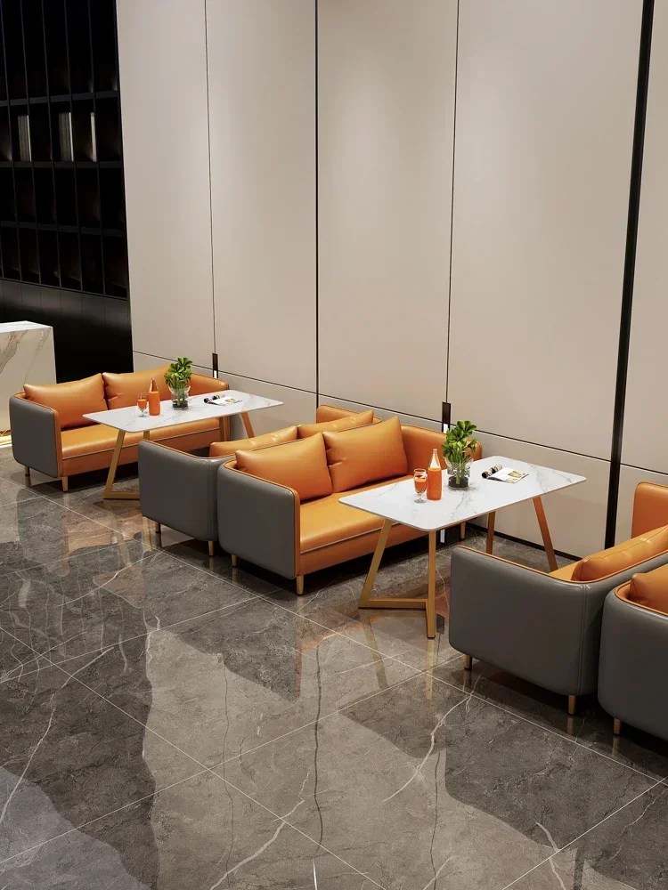 Light luxury cafe milk tea 4S shop leisure rest area negotiation reception commercial restaurant booth sofa table and chair