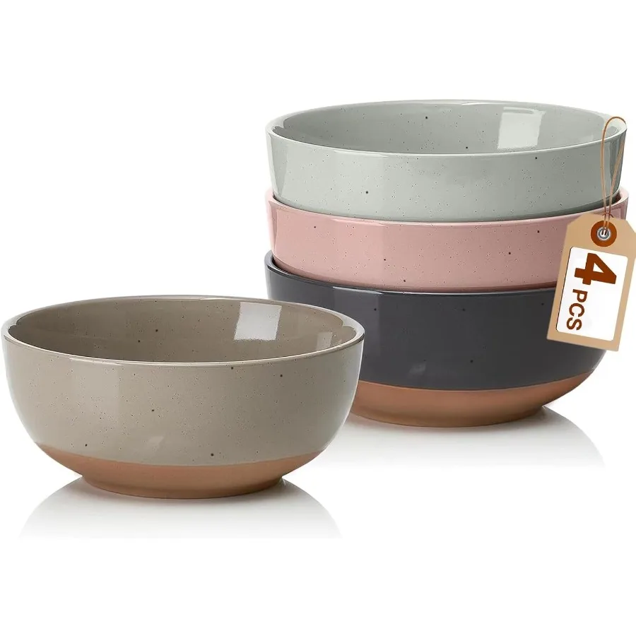 

Morandi Color Large Ceramic Bowls Set of 4 for Serving Cereal Soup Salad Oatmeal 30 Ounce Capacity Ideal for Daily Use Dishwash