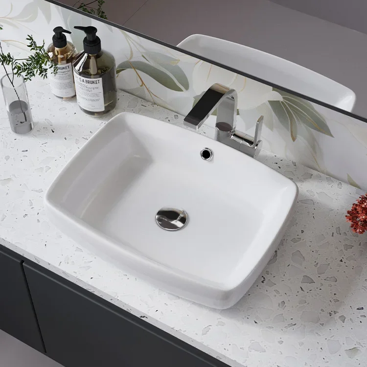 Factory Wholesale Hotel Bathroom Sinks Square Rectangular Shape Sanitary Ware Art Basin Ceramic Hand Wash Counter Top Sinks