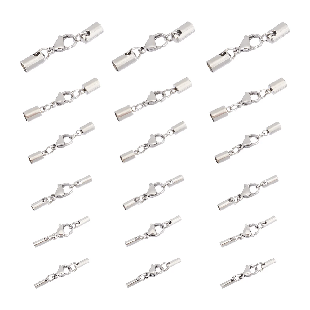 24 Sets Stainless Steel Lobster Claw Clasps with Cord Ends Clasp Lobster Caps Connector Clasp Closures Clasp for Leather Cord