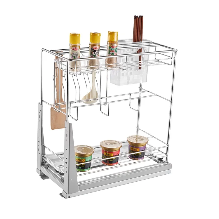 Kitchen Cabinet Organizer Pull-Out Wire Basket & Tableware Rack For Easy Storage
