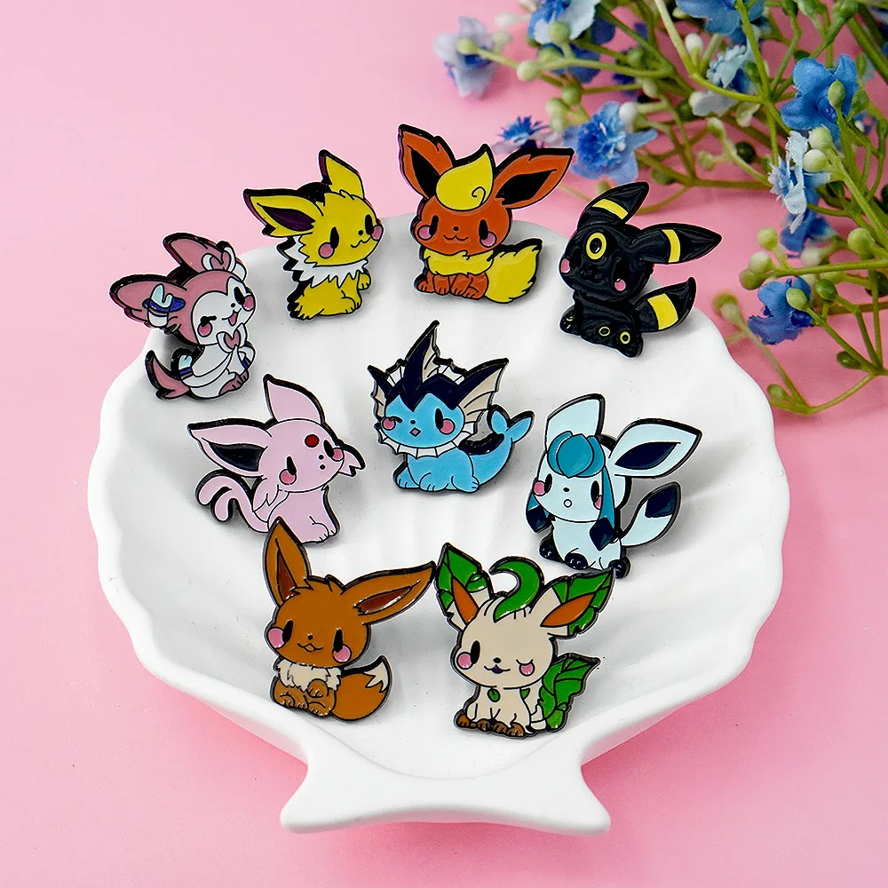 9 Stück niedliche Eevee-Anstecknadeln, Anime-Emaille-Pins, Flareon, Vaporeon, Kawaii-Anstecknadeln für Taschen, Jacken, Geschenke für Freunde – Detail 7
