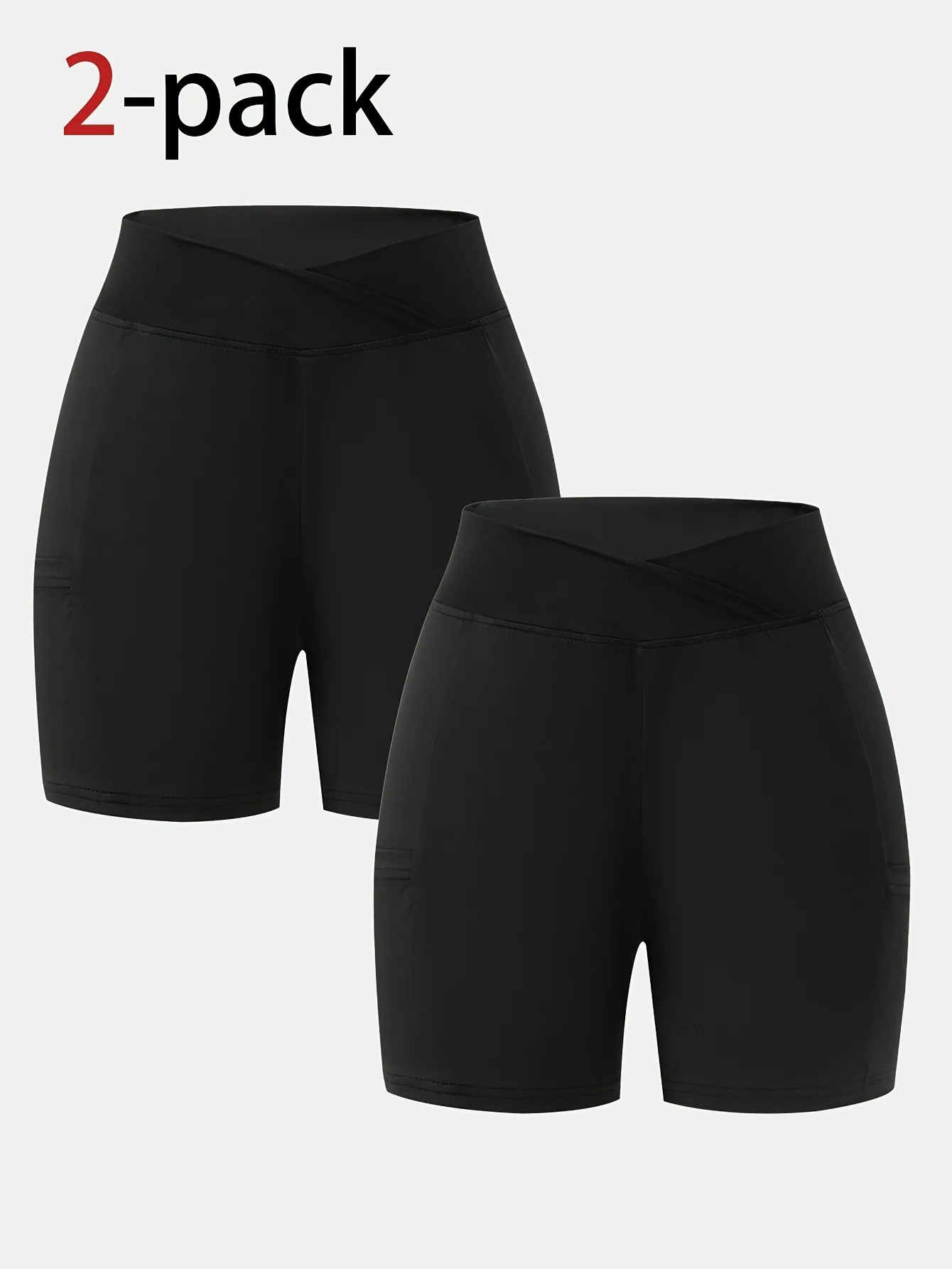 2er-Pack Mädchen-Biker-Shorts mit hoher Taille, schwarze, seitliche Handytasche, dehnbare, reibungsarme Sport- und Radlerhosen – Detail 3