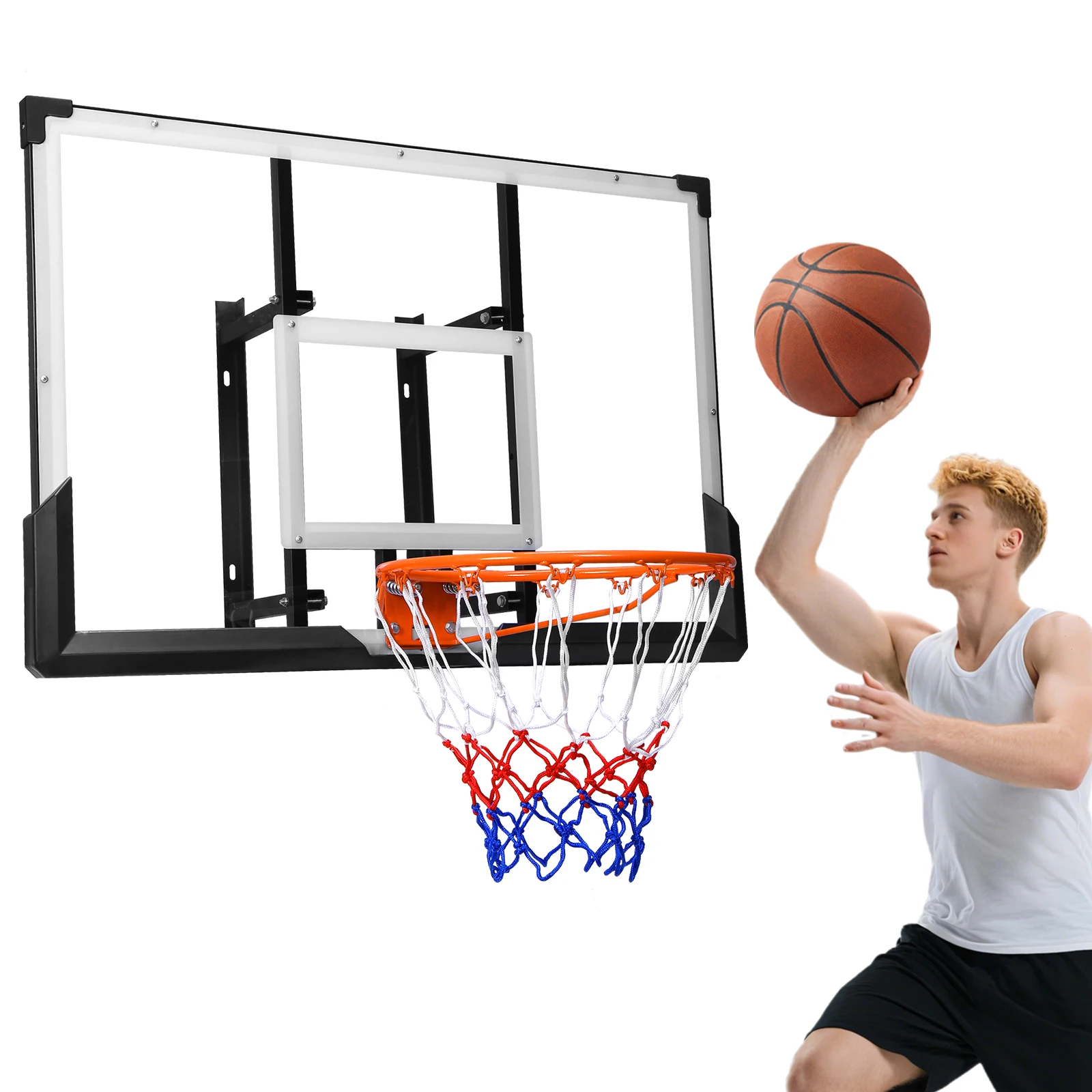 Wall Mounted Basketball Hoop Sport Game Set Basketball Goal for Garage Fitness Center Barn School Gym