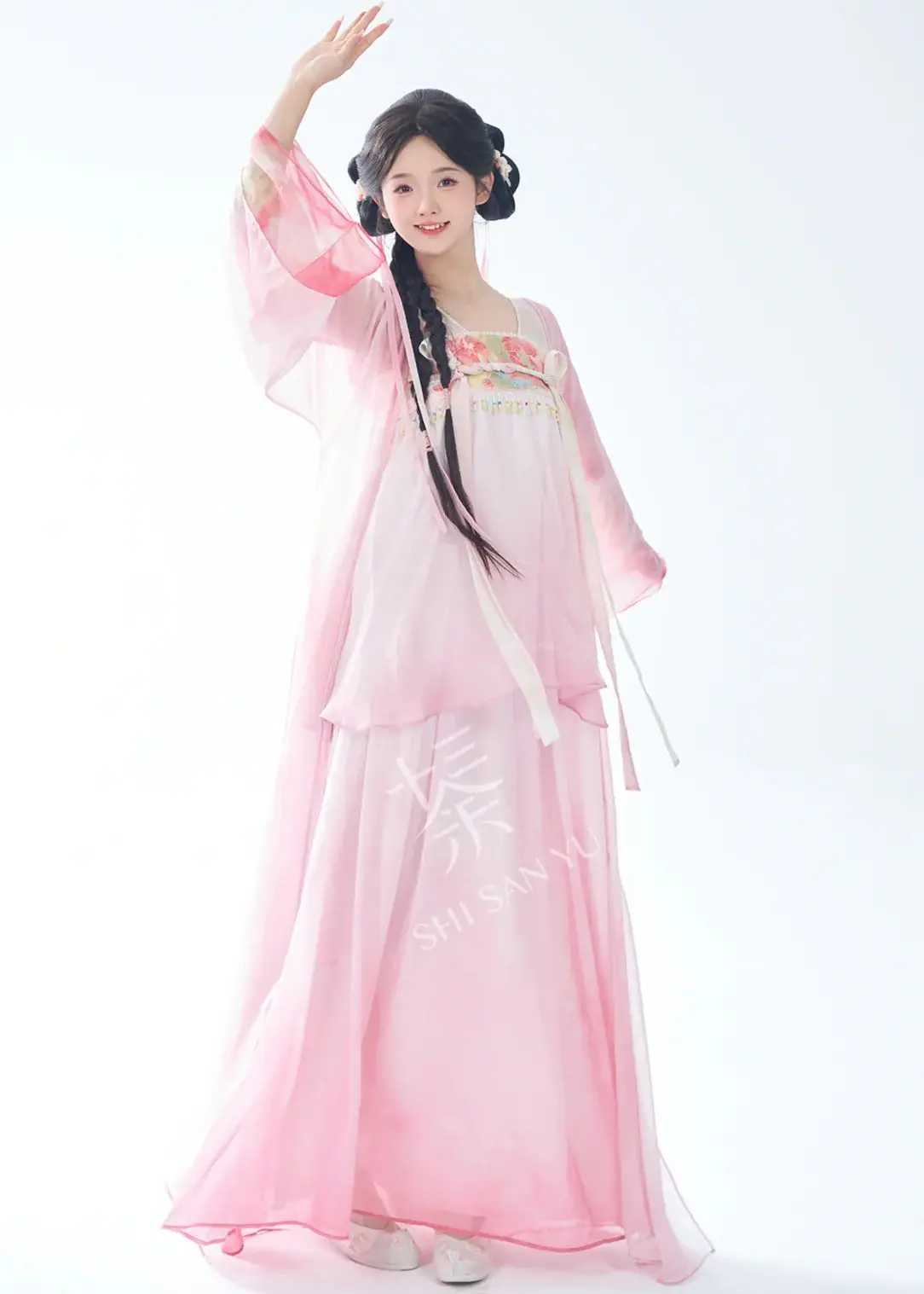 Peach Bunny | Traditional Chinese Hanfu 2-Pieces Embroidered Dress Set | Vintage Style Oriental Clothing