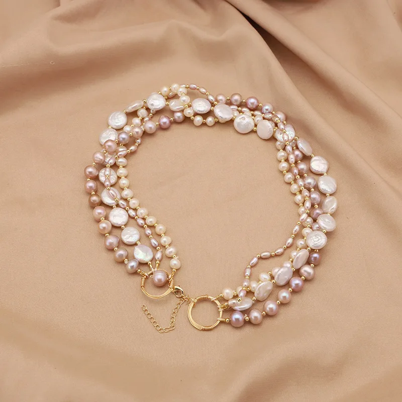 Natural Baroque Pearl Multi-Layer Vintage Exaggerated Necklace Beaded Fortune Design New Style