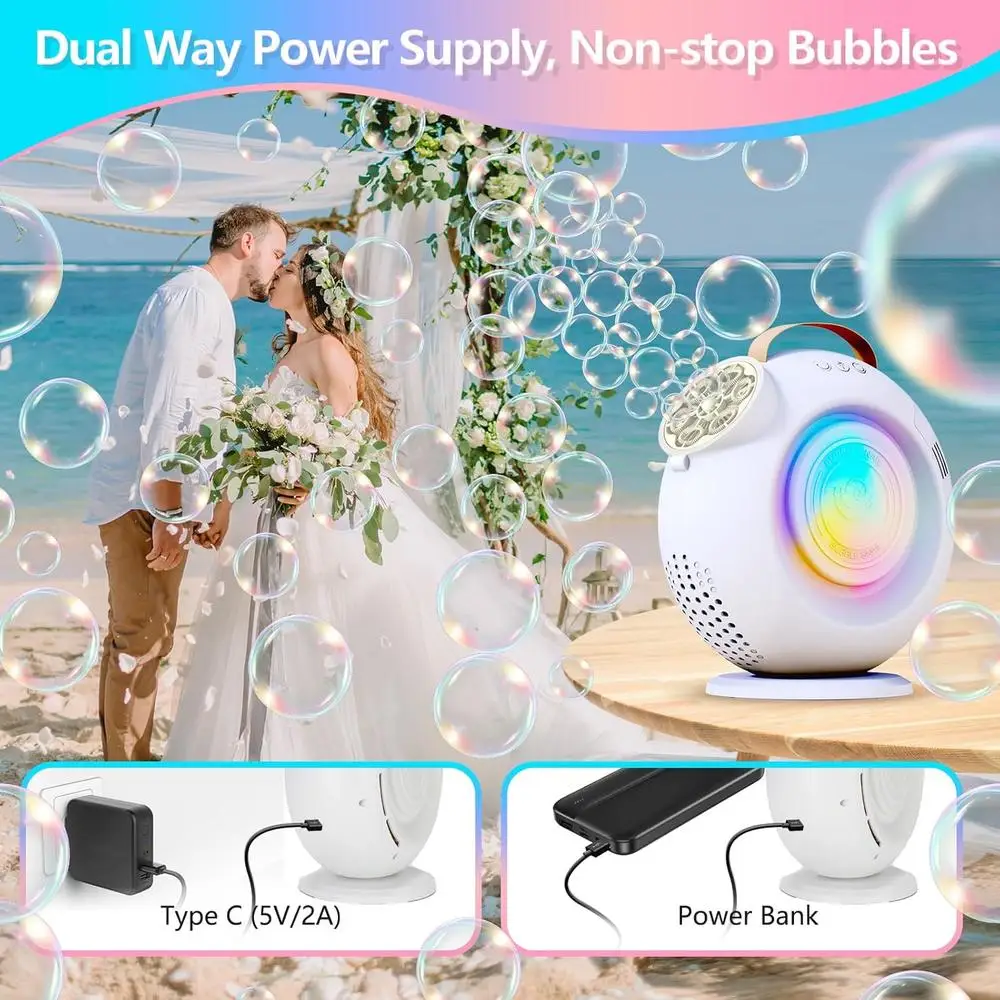 Máquina de bolhas automática portátil recarregável 360 °   Brinquedo giratório divertido ao ar livre para crianças