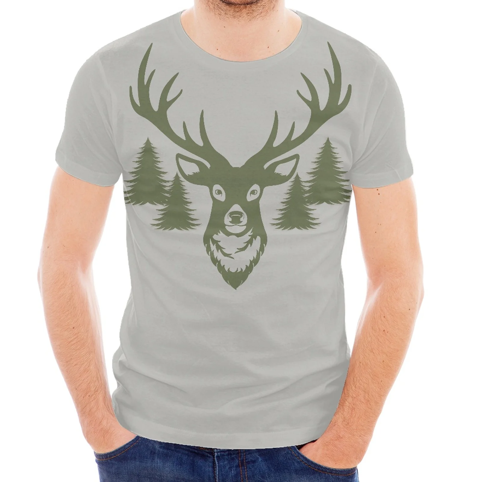 

Elk Design Printed Hawaiian Polynesian Style Summer Sports Shirt Men's Clothing Collar Short Sleeve T-Shirt Crew Neck Short Slee