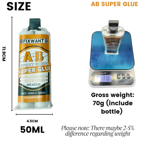 Imagen 2 del producto Pegamento AB de resina epoxi transparente, 50ML, para madera, Metal, cerámica, reparación de plástico, curado rápido, sellador adhesivo fuerte, soldadura en frío