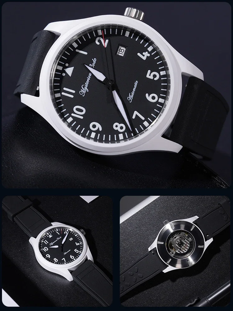 Mysterious Code 41mm Ceramic Pilot Watch Luxury Automatic Sports Watch Men Air Force Mechanical Wristwatches Clock Rubber ST2130