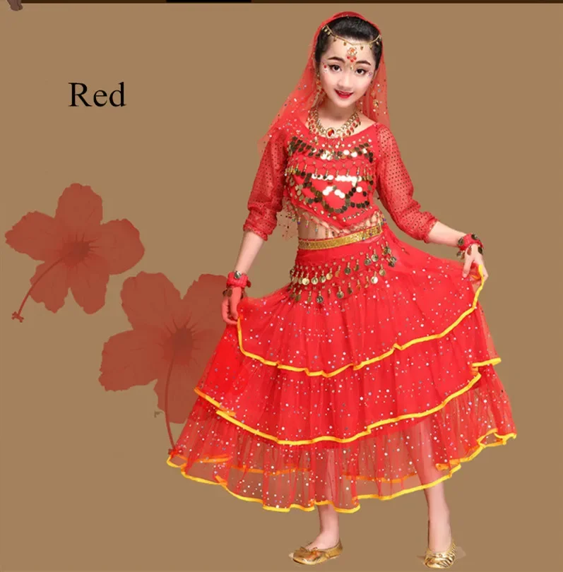 Kids Belly Dance Costumes Set Oriental Dance Costumes Girls Egypt Egyptian Bollywood Indian Belly Dancing Skirt India 3 Color
