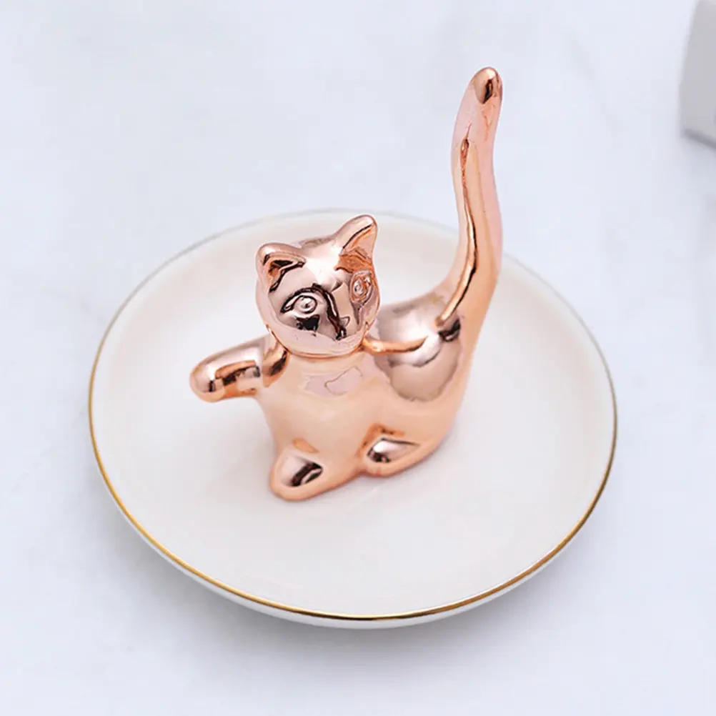 

Cat Jewelry Holder Ceramic Ring Tray Stylish Ring Dish Organizer for Home Vanity Office Elegant Decorative Trinket Holder