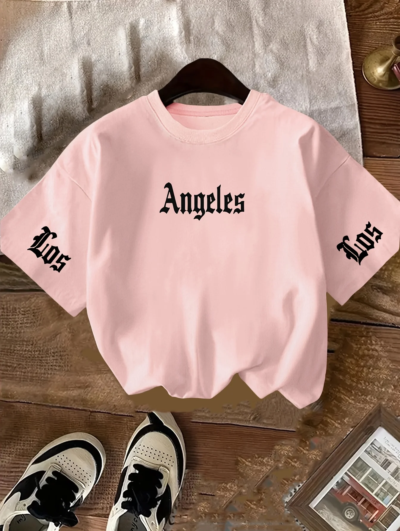 Mädchen Reine Baumwolle Kurzarm Sommer Kinder Rundhals LOS ANGEL Sommer Kinder Casual T-Shirt Hemd Mädchen Mode-Top – Detail 4