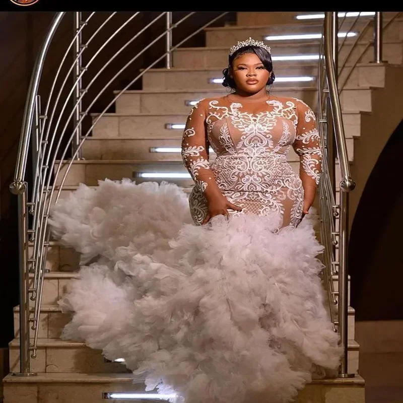 

Скромные кружевные свадебные платья русалки по индивидуальному заказу, Vestido De Noiva Sereia, многослойные тюлевые свадебные платья больших размеров